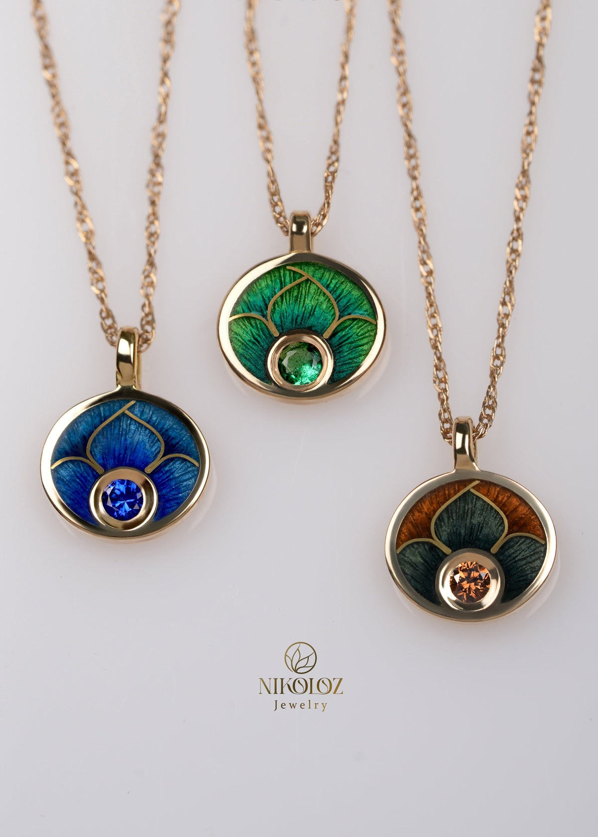 Sapphire 18K Gold Pendant With Cloisonne Enamel