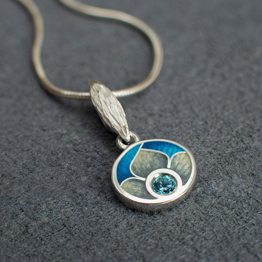 Topaz Enamel Pendant Necklace, Cloisonne Enamel And Silver Pendant