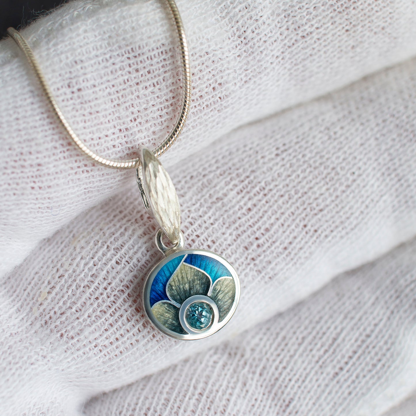 Topaz Enamel Pendant Necklace, Cloisonne Enamel And Silver Pendant