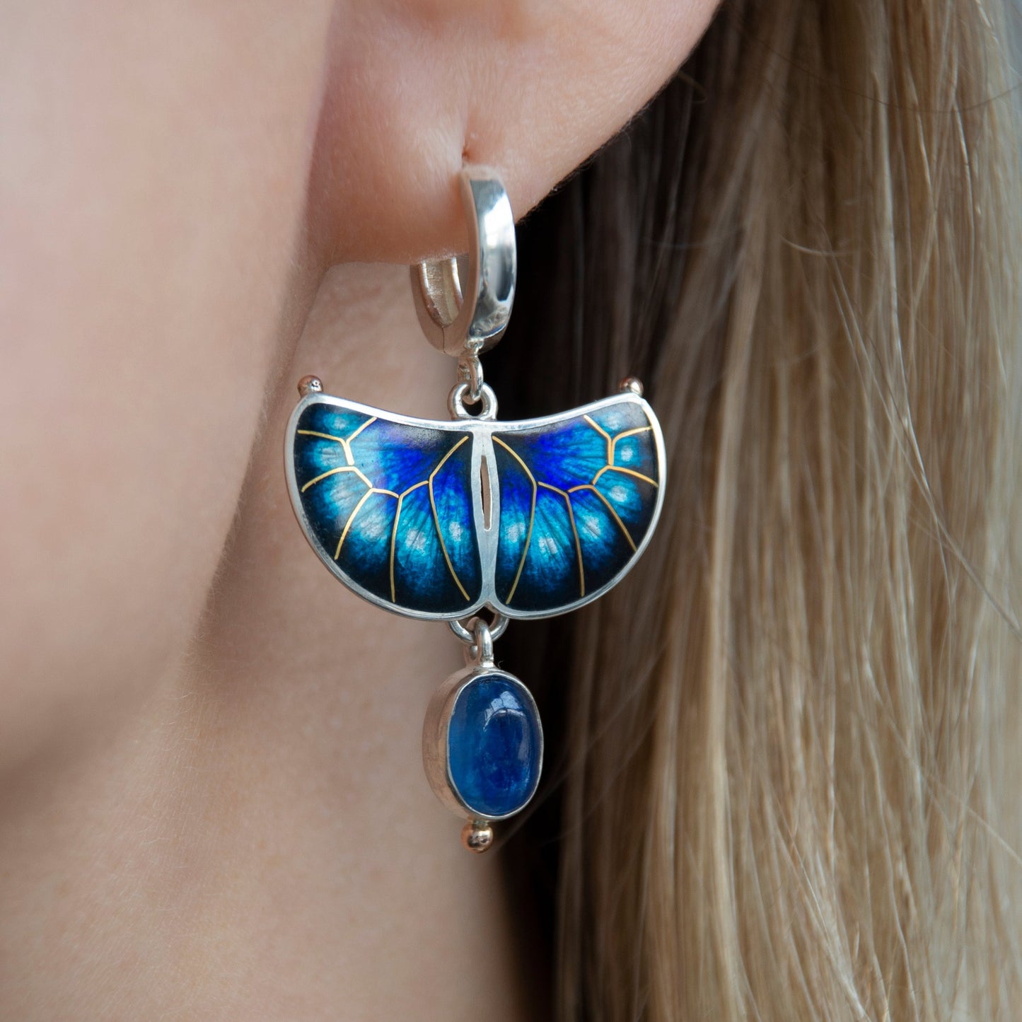 Cloisonne Enamel Set "Butterfly" With Kyanite And Gold