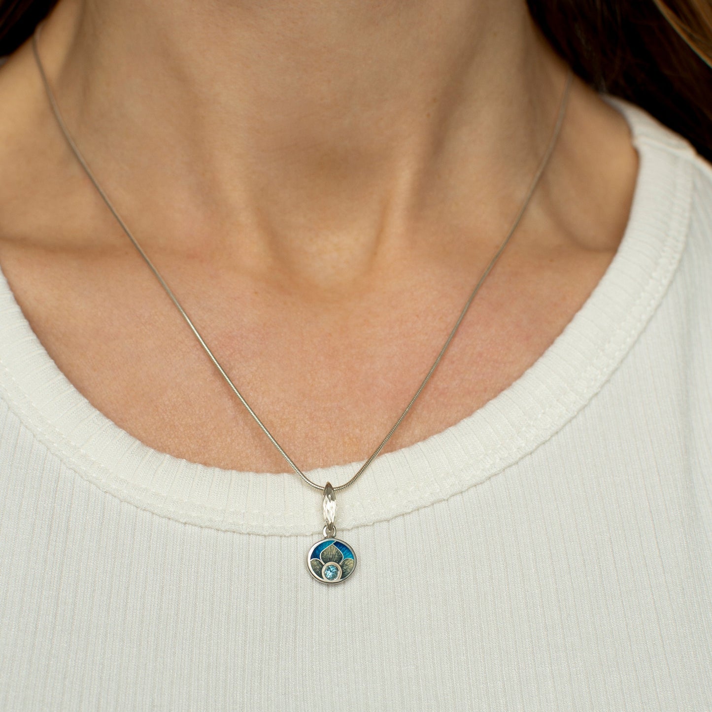 Topaz Enamel Pendant Necklace, Cloisonne Enamel And Silver Pendant