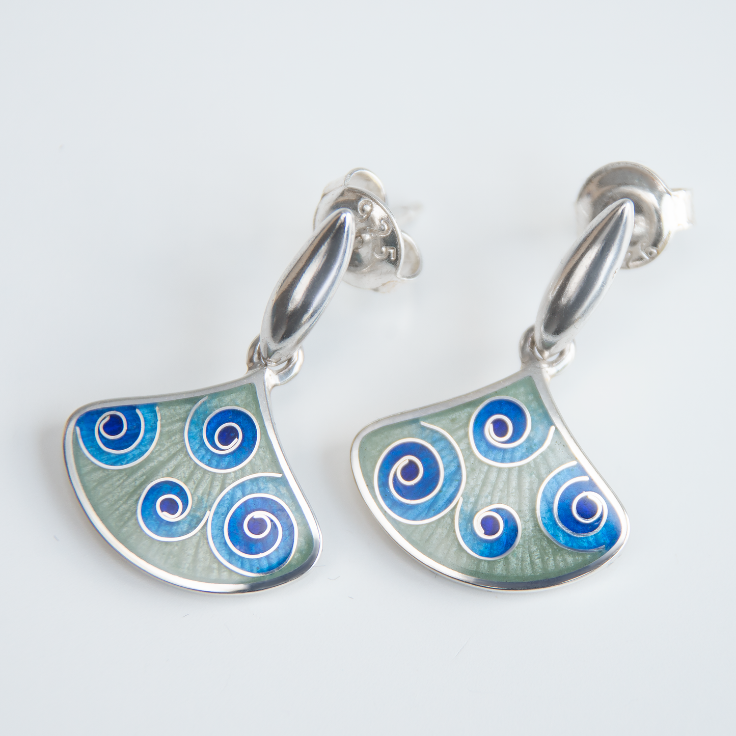 Cloisonne Enamel Earrings Blue Spiral