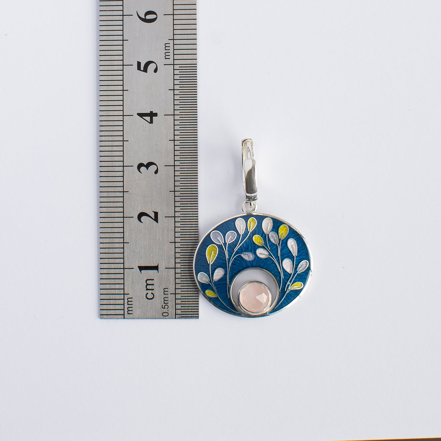Planty Cloisonne Enamel Earrings And Necklace Set With Rose Quartz