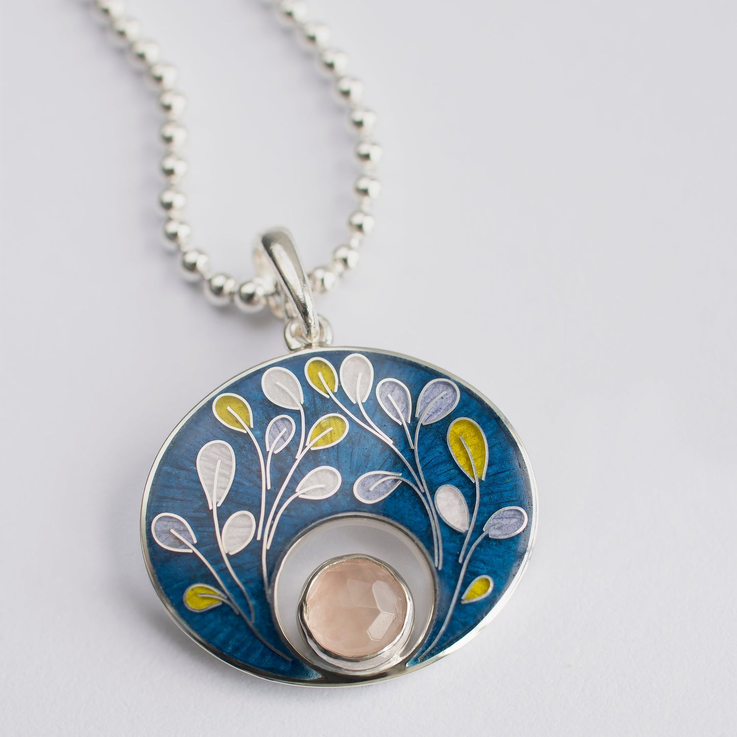 Planty Cloisonne Enamel Earrings And Necklace Set With Rose Quartz