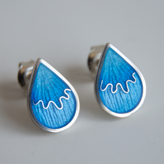 Stud Teardrop Blue Enamel Earrings