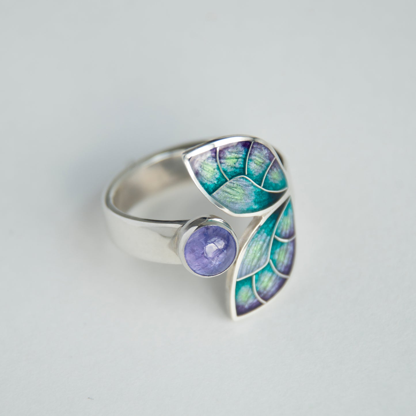 Cloisonne Enamel Open Ring With Stone, 4 Options