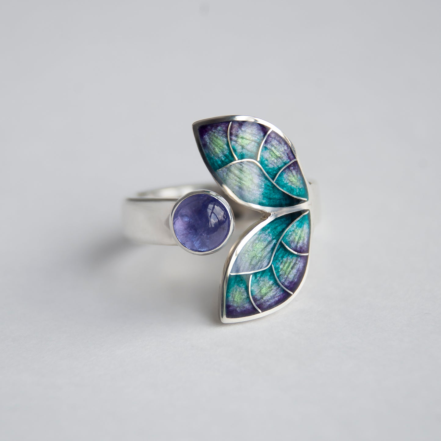Cloisonne Enamel Open Ring With Stone, 4 Options