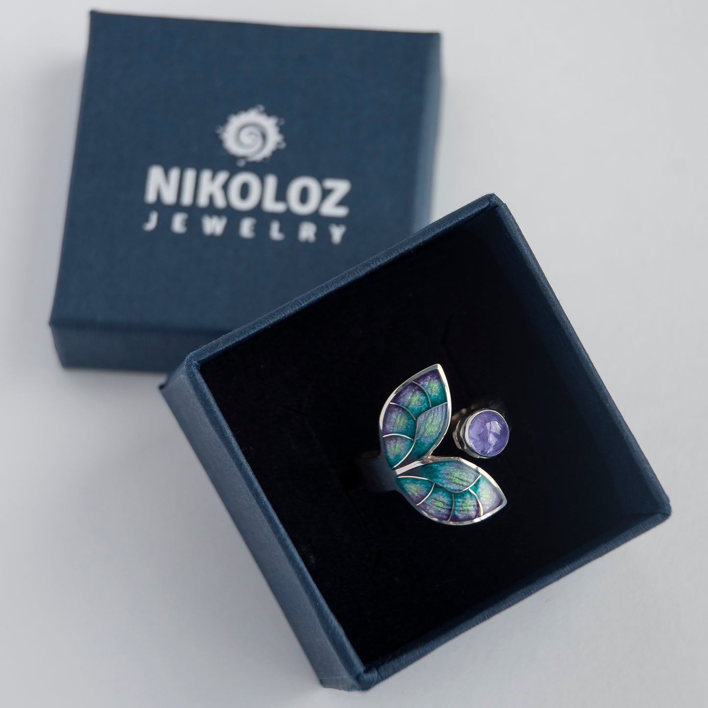 Cloisonne Enamel Open Ring With Stone, 4 Options