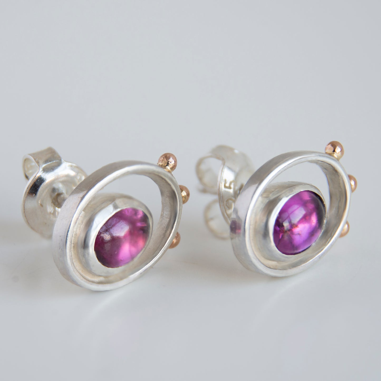 Rose Tourmaline Frame Earrings With 14K Gold Beads