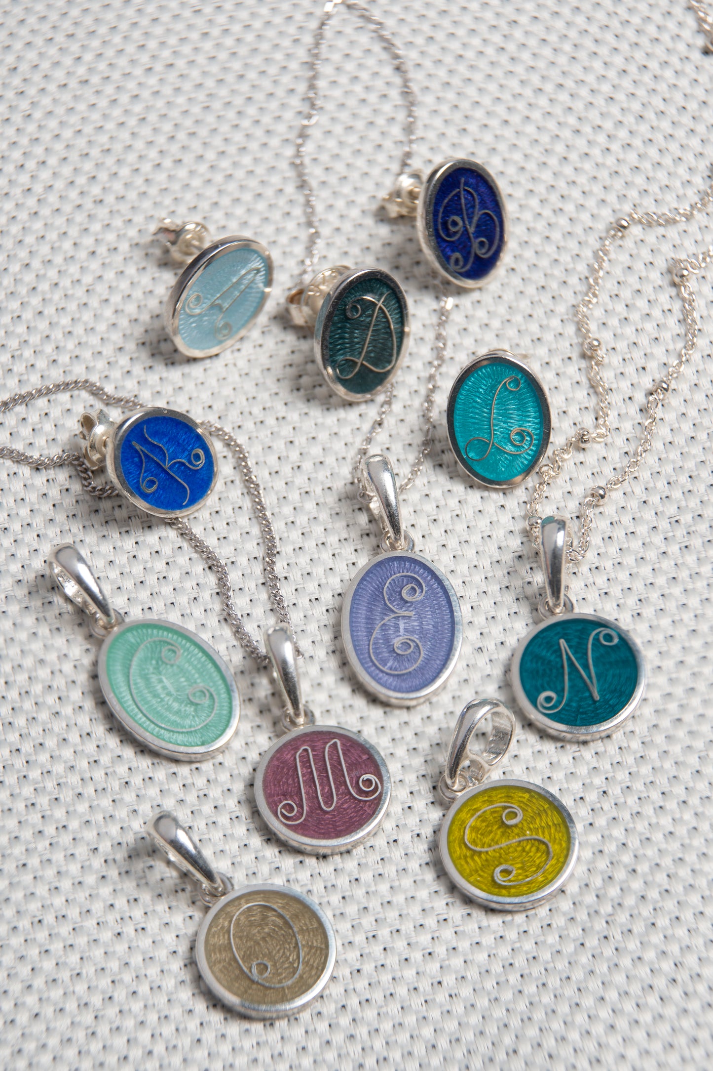 Initial Necklace, Cloisonne Enamel And Sterling Silver Pendant With Letters