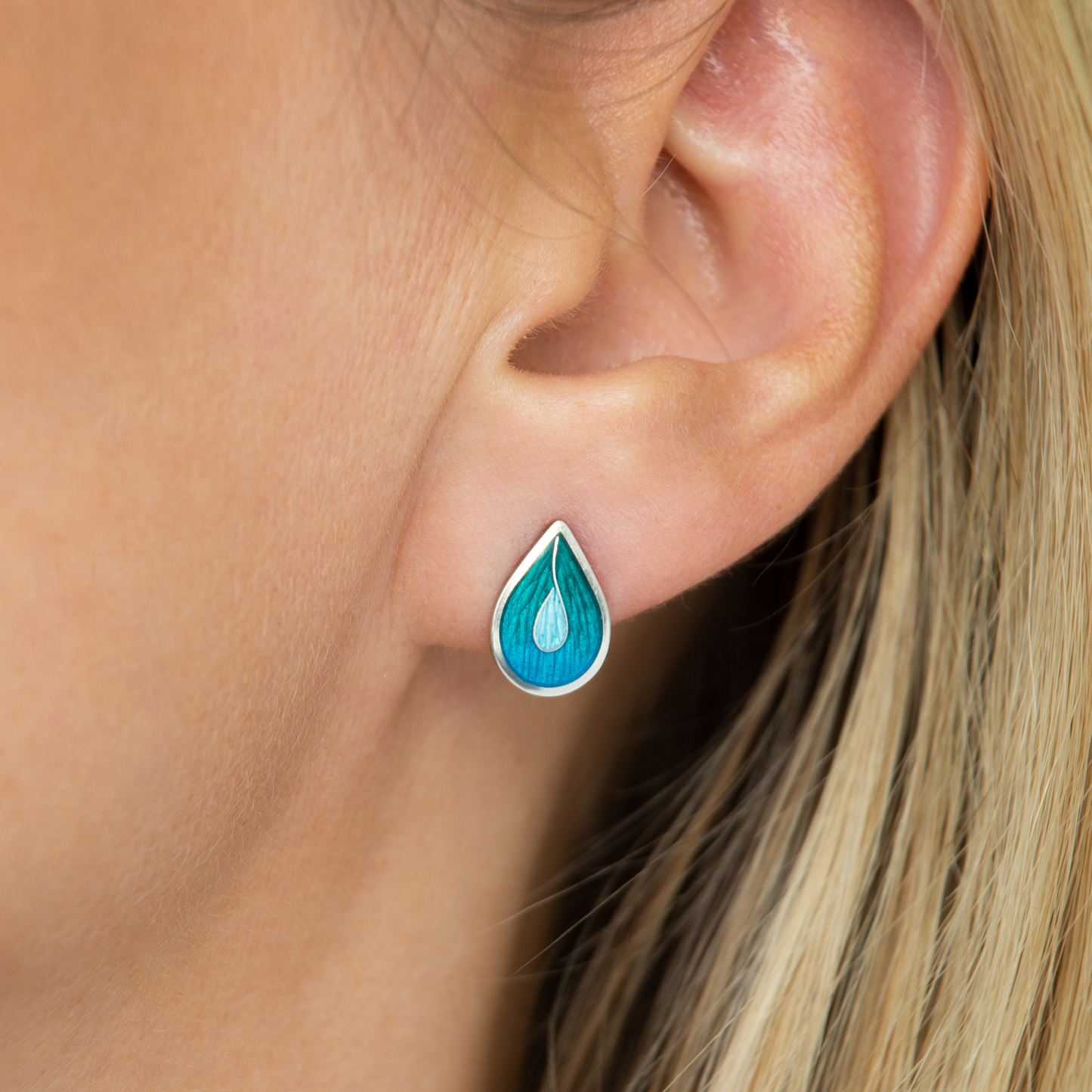 Stud Teardrop Blue Enamel Earrings