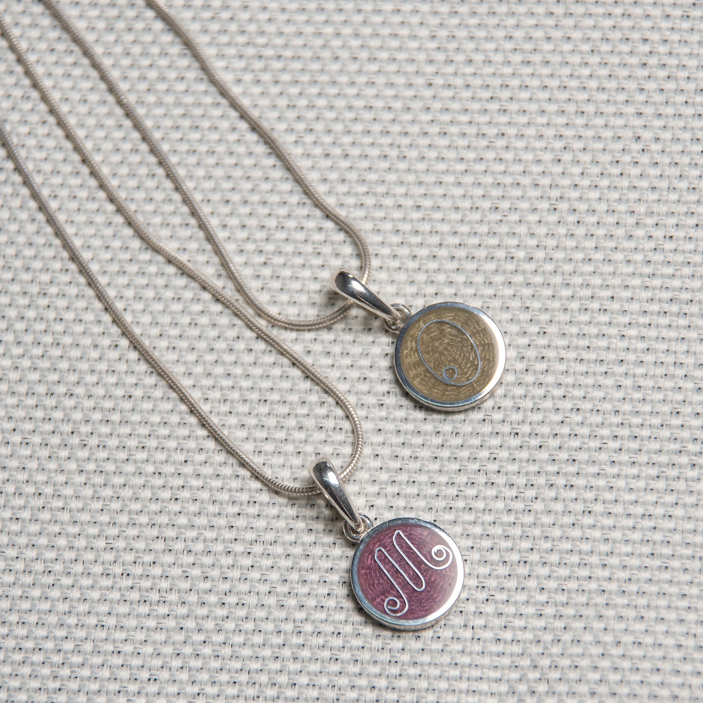Initial Necklace, Cloisonne Enamel And Sterling Silver Pendant With Letters