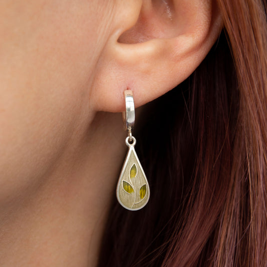 Cloisonne Enamel Earrings Khaki Leaves