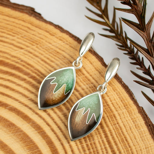 Cloisonne Enamel Hazelnut Earrings: Sterling Silver Dangle Studs