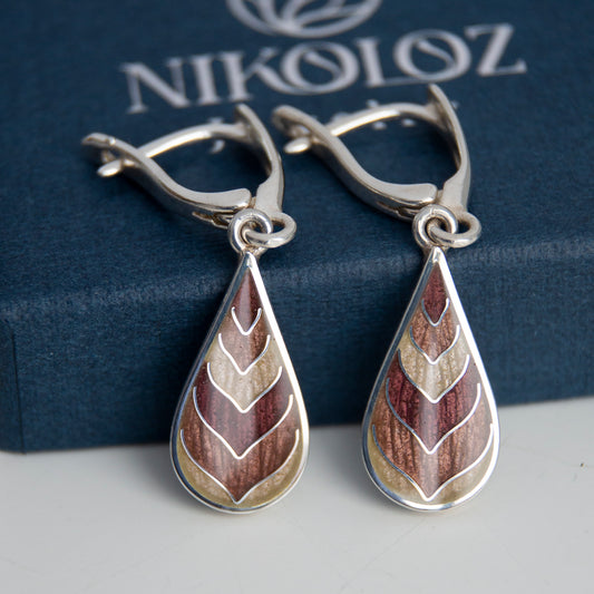 Cloisonne Enamel Earrings, Striped Art Deco Earrings