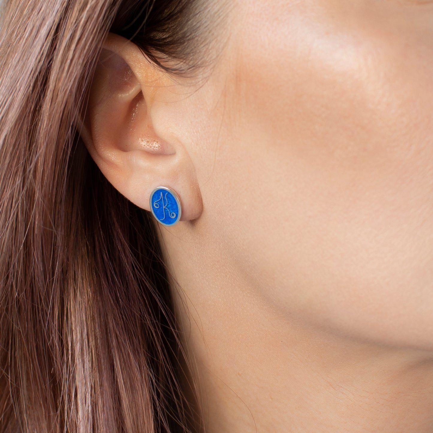 Initial Stud Earrings, Cloisonne Enamel And Sterling Silver Studs With Letters