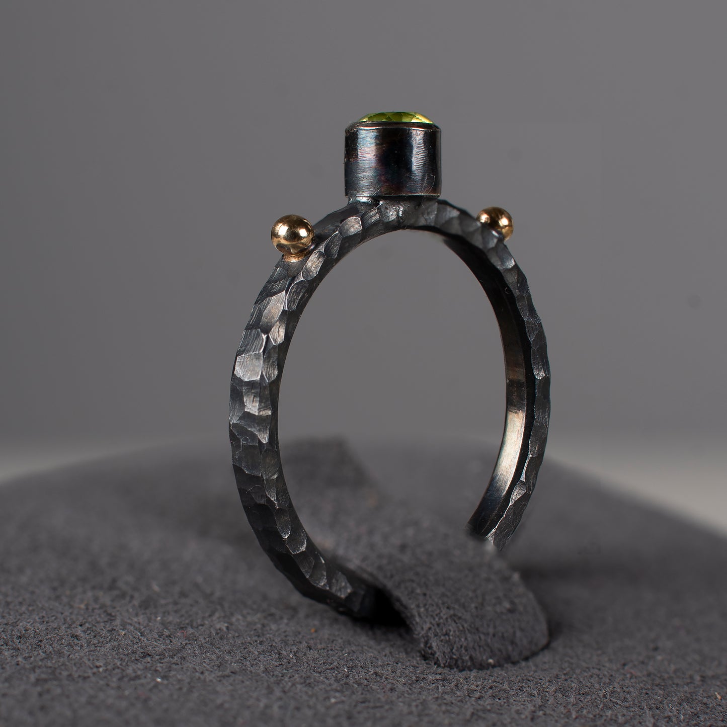 Olivine Sterling Silver Ring With 14K Gold Beads