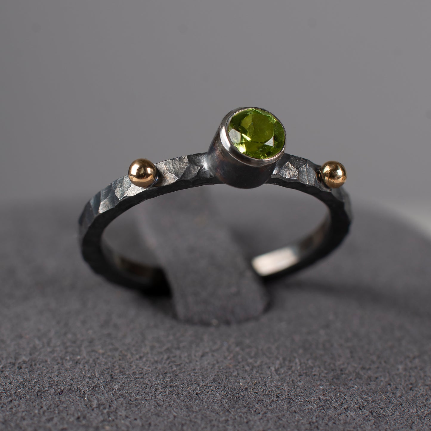 Olivine Sterling Silver Ring With 14K Gold Beads