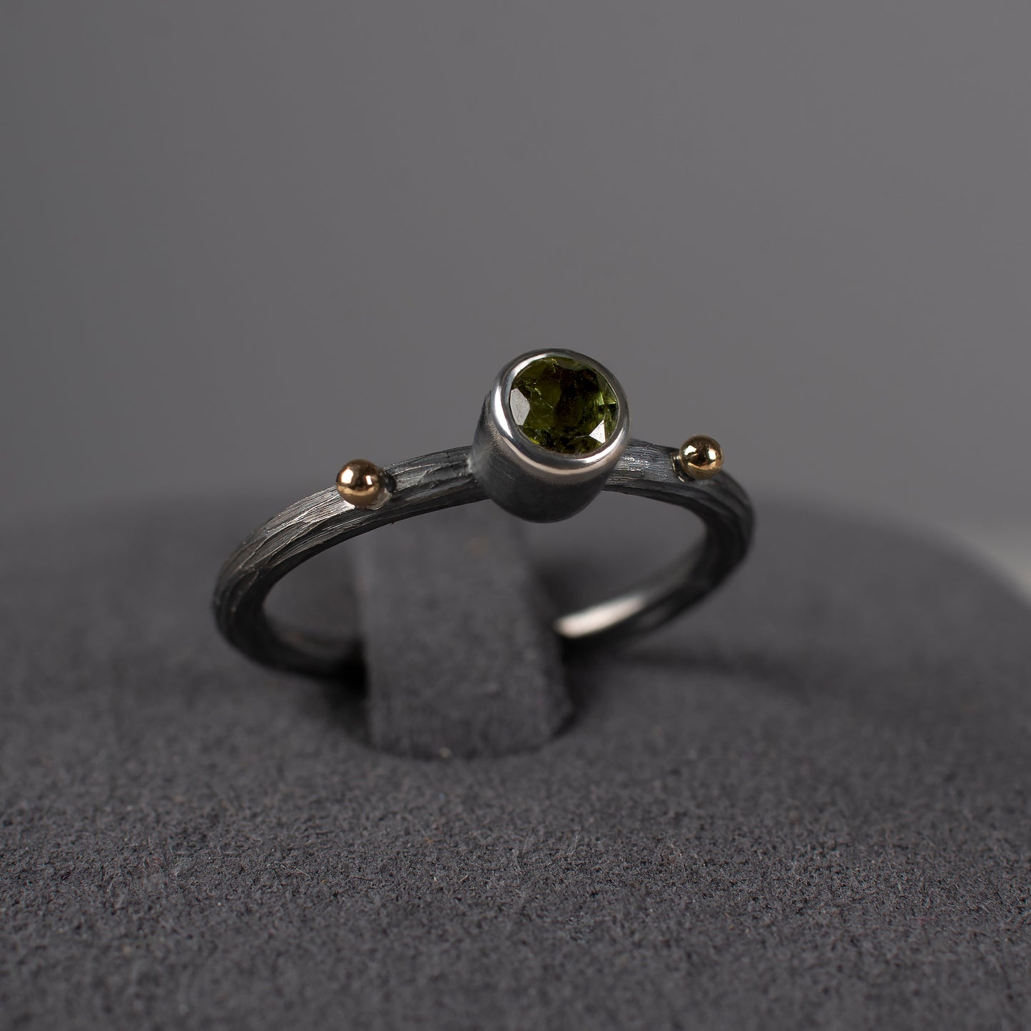 Olivine Sterling Silver Ring With 14K Gold Beads