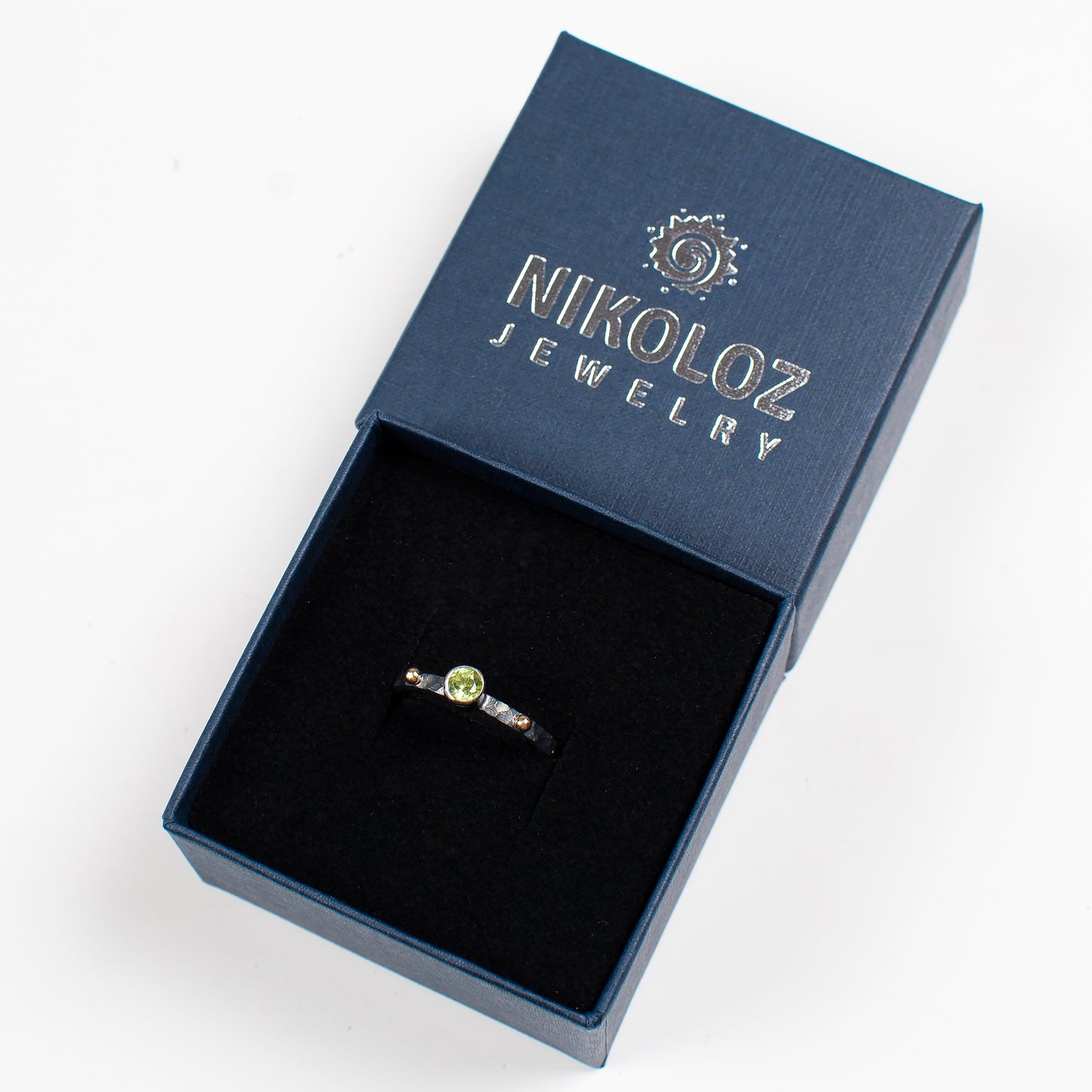 Olivine Sterling Silver Ring With 14K Gold Beads