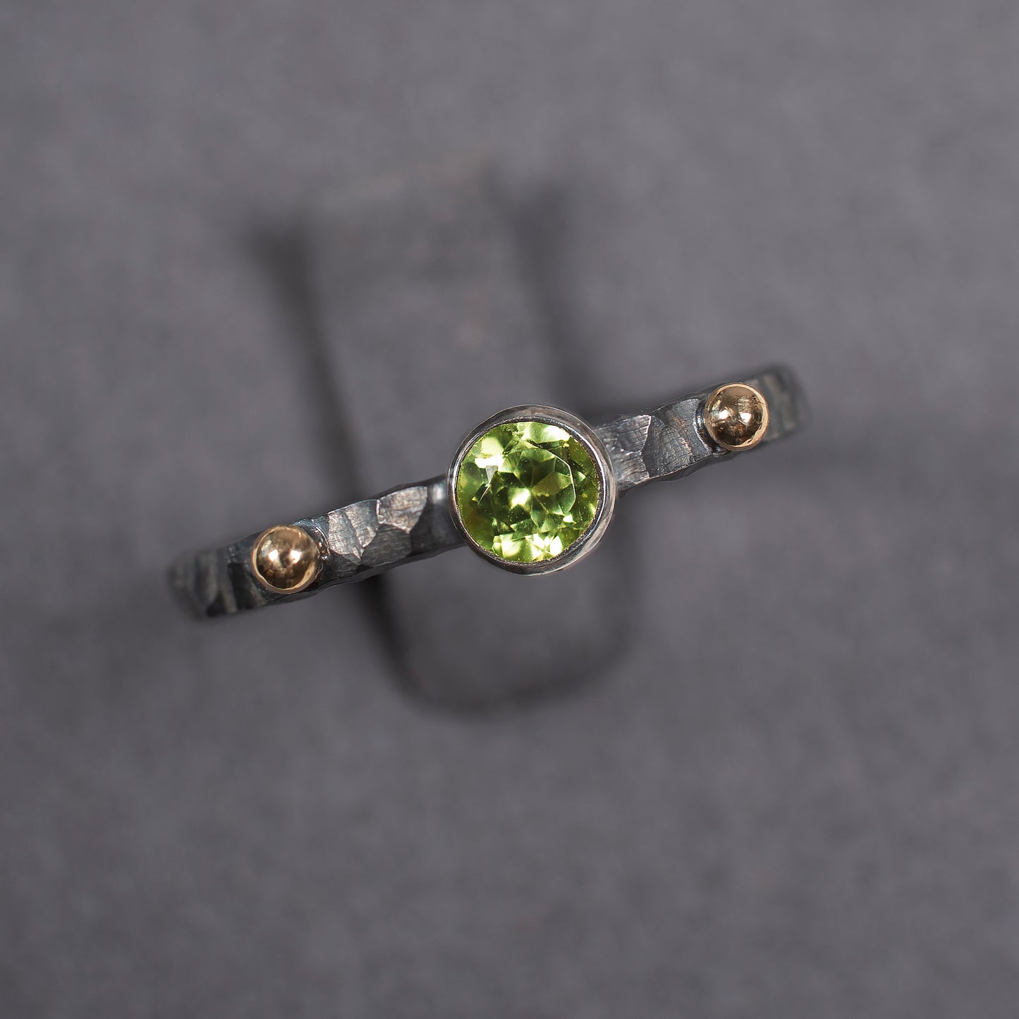 Olivine Sterling Silver Ring With 14K Gold Beads