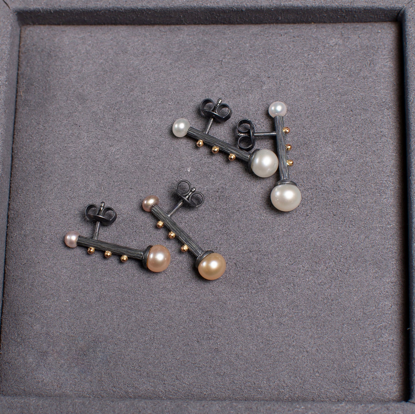 Silver Earrings And Pendant With Gold Beads And Pearls