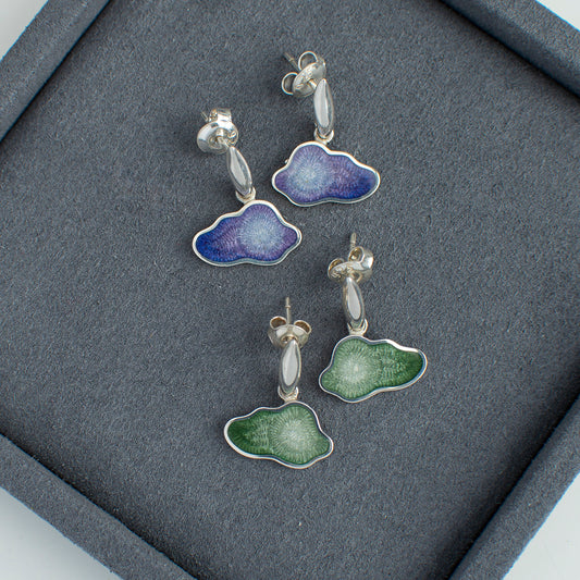 Enamel Earrings With Clouds