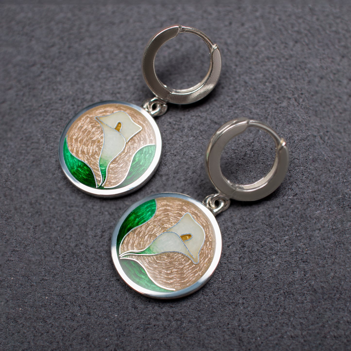 Sterling Silver Calla Lily Earrings - Cloisonné Enamel Drop Earrings