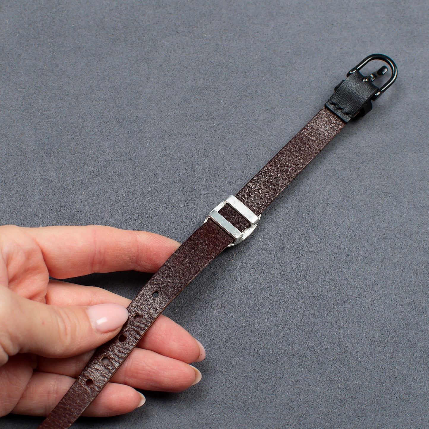 Bracelet With Enamel: Smoky Quartz, Sterling Silver, Cloisonne Enamel, Leather Cord