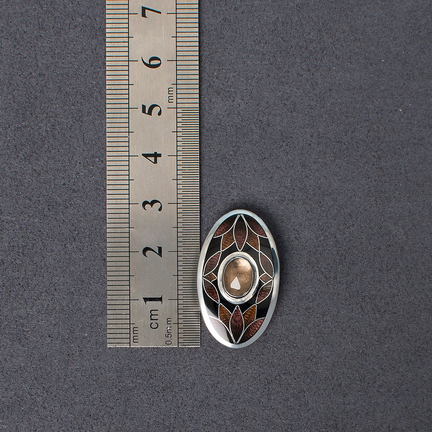 Bracelet With Enamel: Smoky Quartz, Sterling Silver, Cloisonne Enamel, Leather Cord