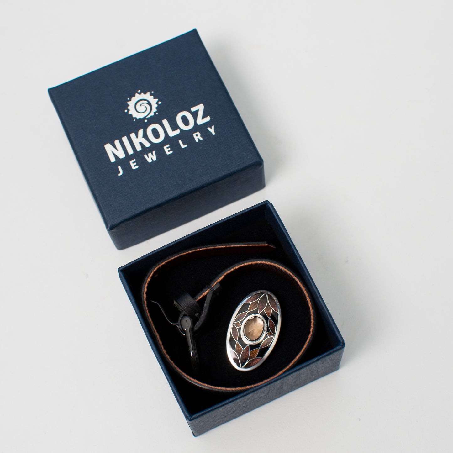 Bracelet With Enamel: Smoky Quartz, Sterling Silver, Cloisonne Enamel, Leather Cord