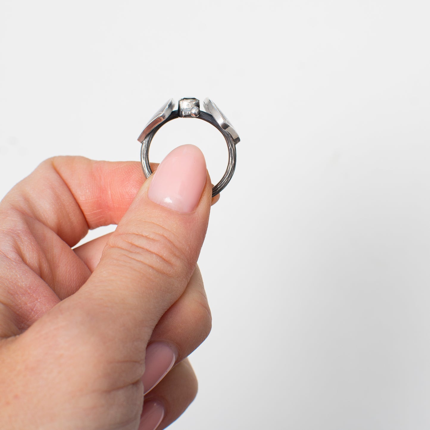 Smoky Quartz Cloisonne Enamel Ring, Sterling Silver Boho Ring