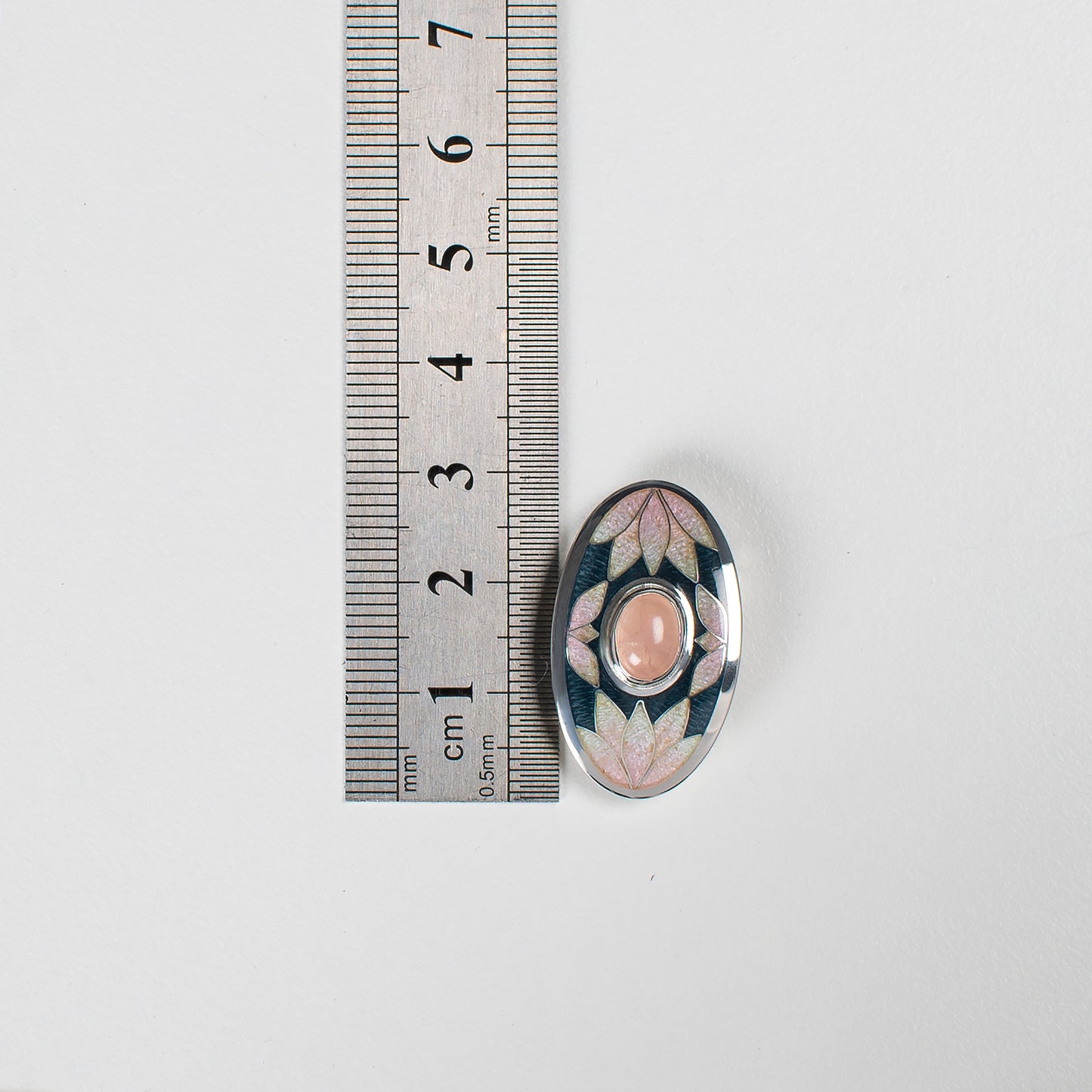 Bracelet With Enamel: Rose Quartz, Sterling Silver, Cloisonne Enamel, Leather Cord