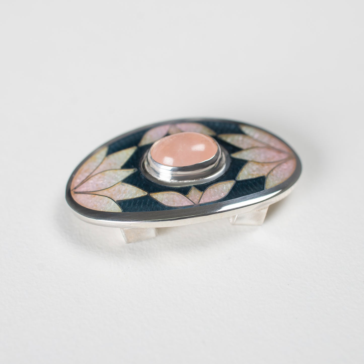 Bracelet With Enamel: Rose Quartz, Sterling Silver, Cloisonne Enamel, Leather Cord