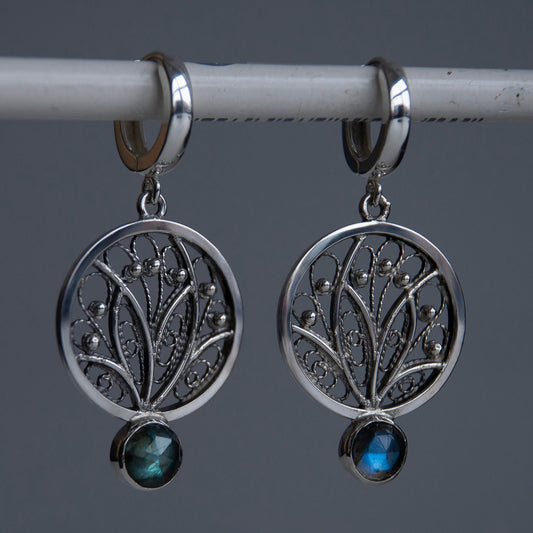 Filigree Earrings With Labradorite Stone