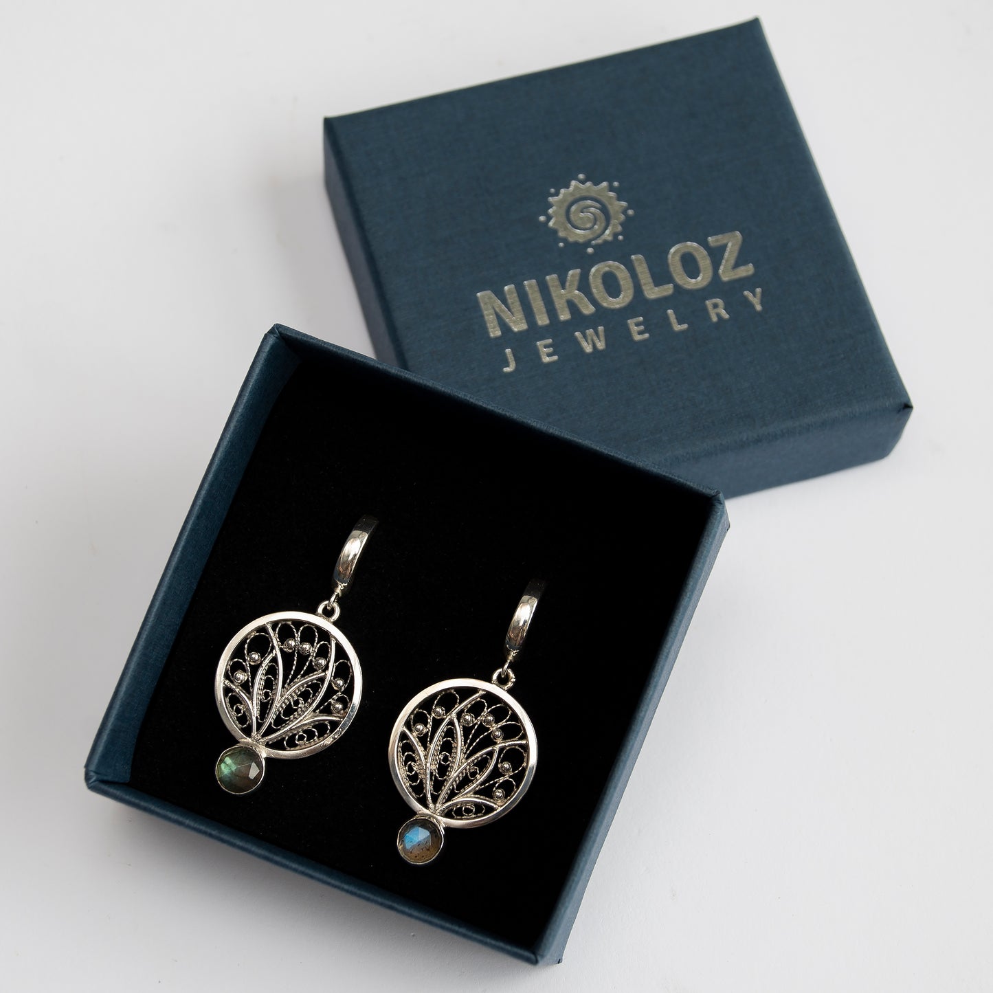 Filigree Earrings With Labradorite Stone