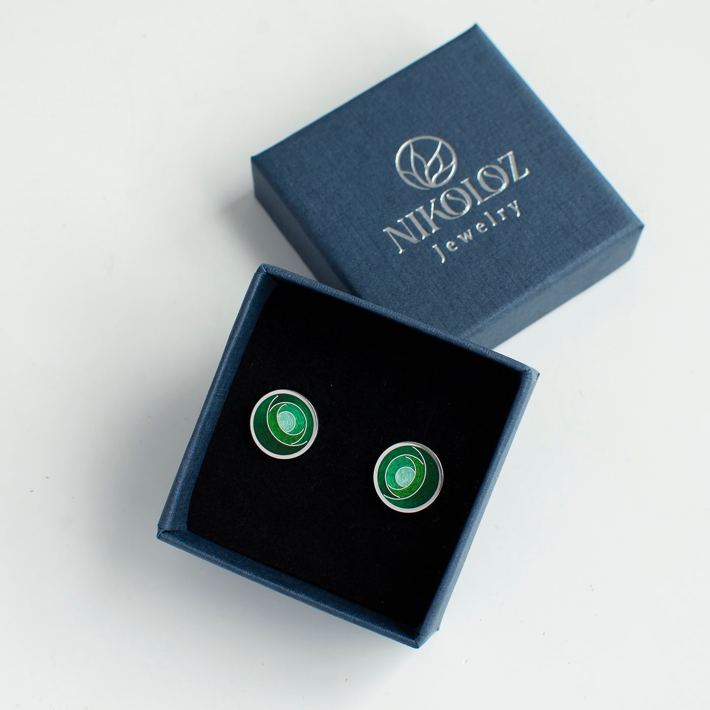 Cloisonne Enamel Blue, Green Geometric Earrings
