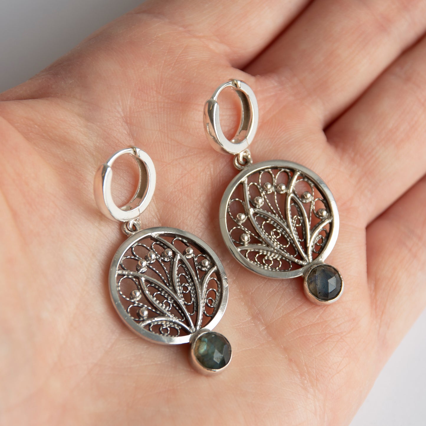 Filigree Earrings With Labradorite Stone