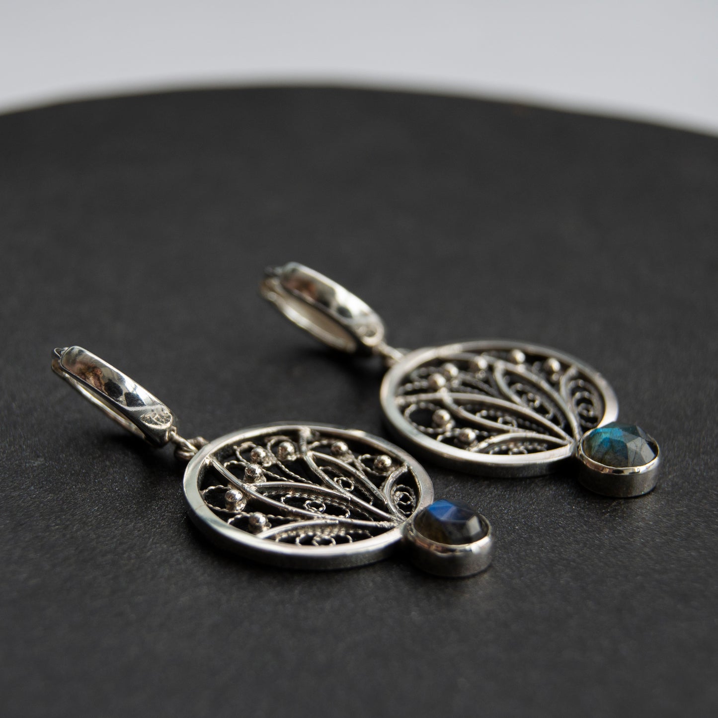 Filigree Earrings With Labradorite Stone