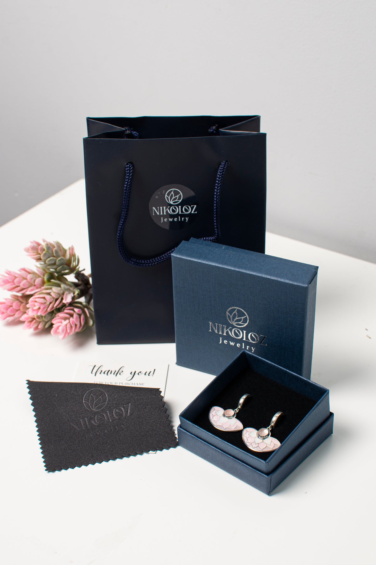 Cloisonne Enamel Earrings With Rose Quartz