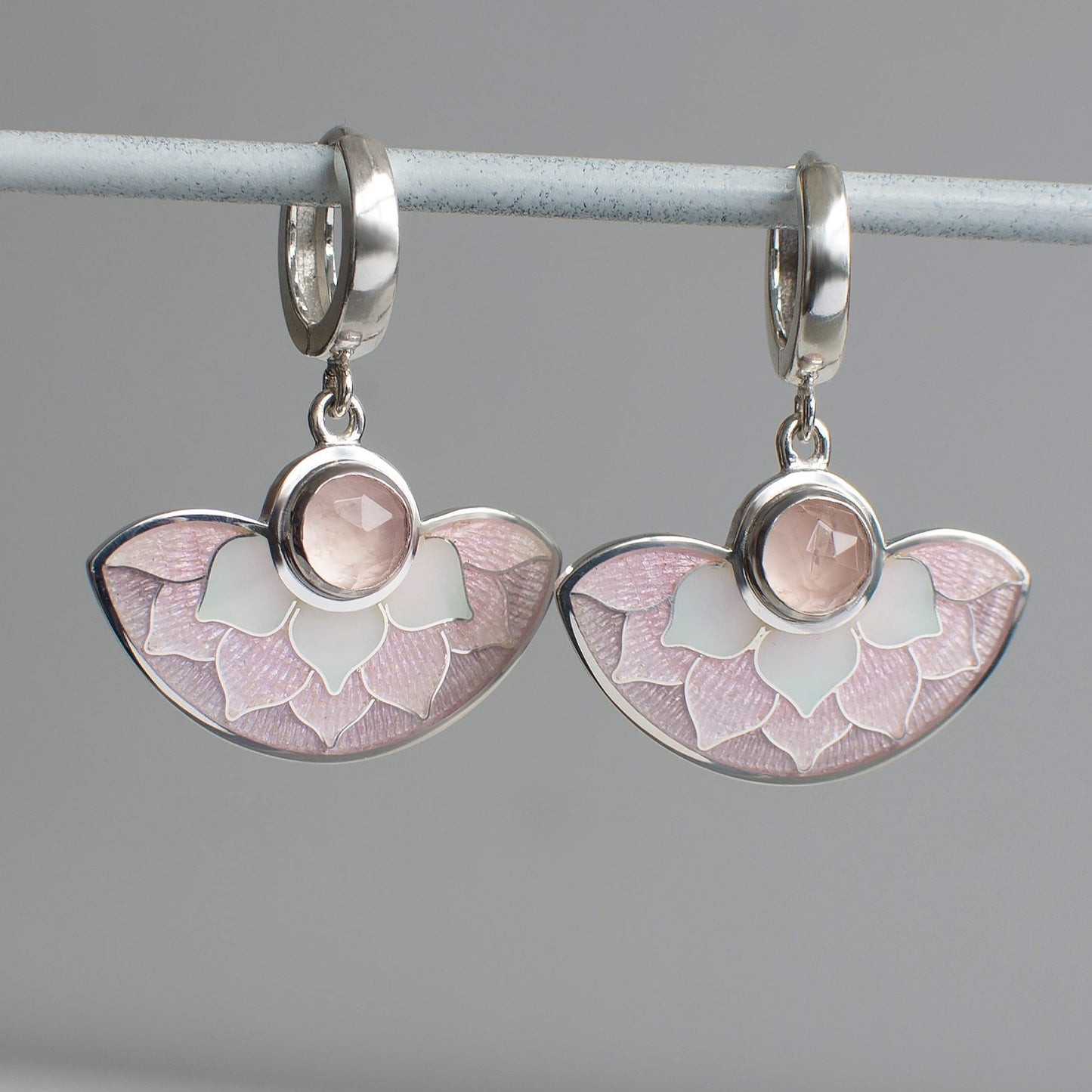 Cloisonne Enamel Earrings With Rose Quartz