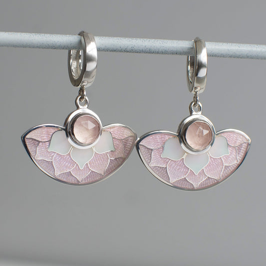 Cloisonne Enamel Earrings With Rose Quartz