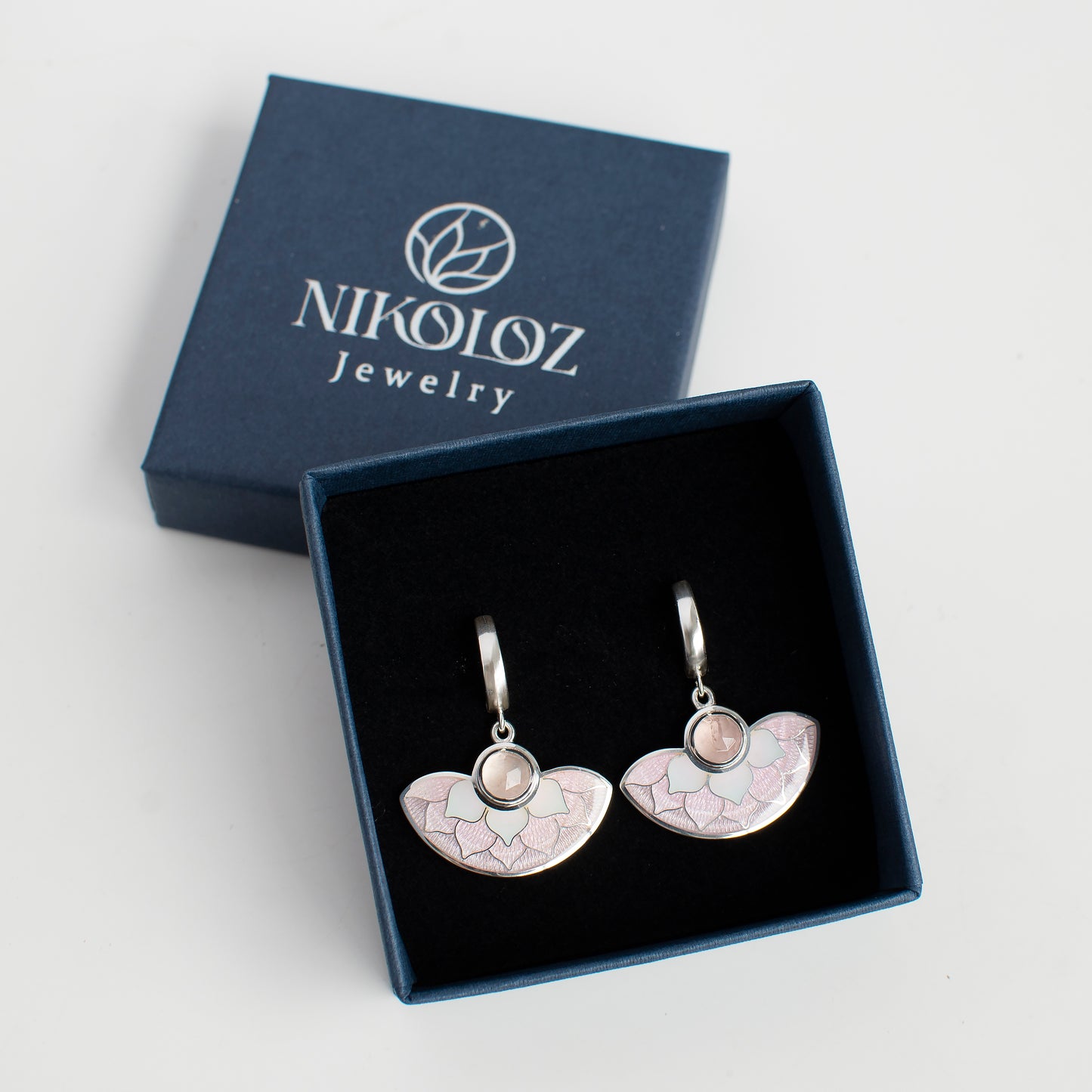 Cloisonne Enamel Earrings With Rose Quartz