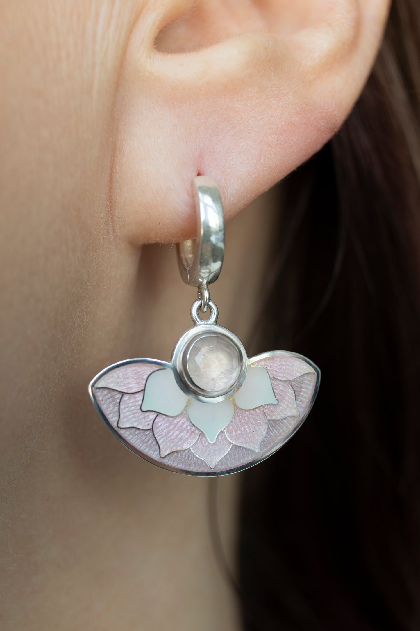 Cloisonne Enamel Earrings With Rose Quartz