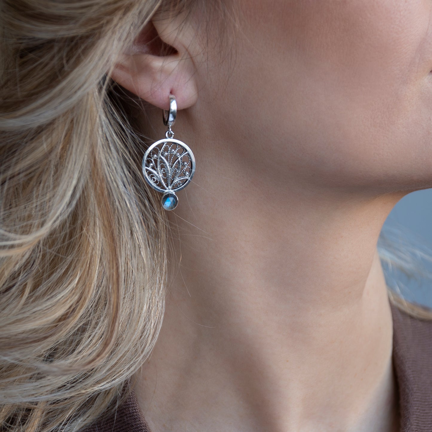 Filigree Earrings With Labradorite Stone