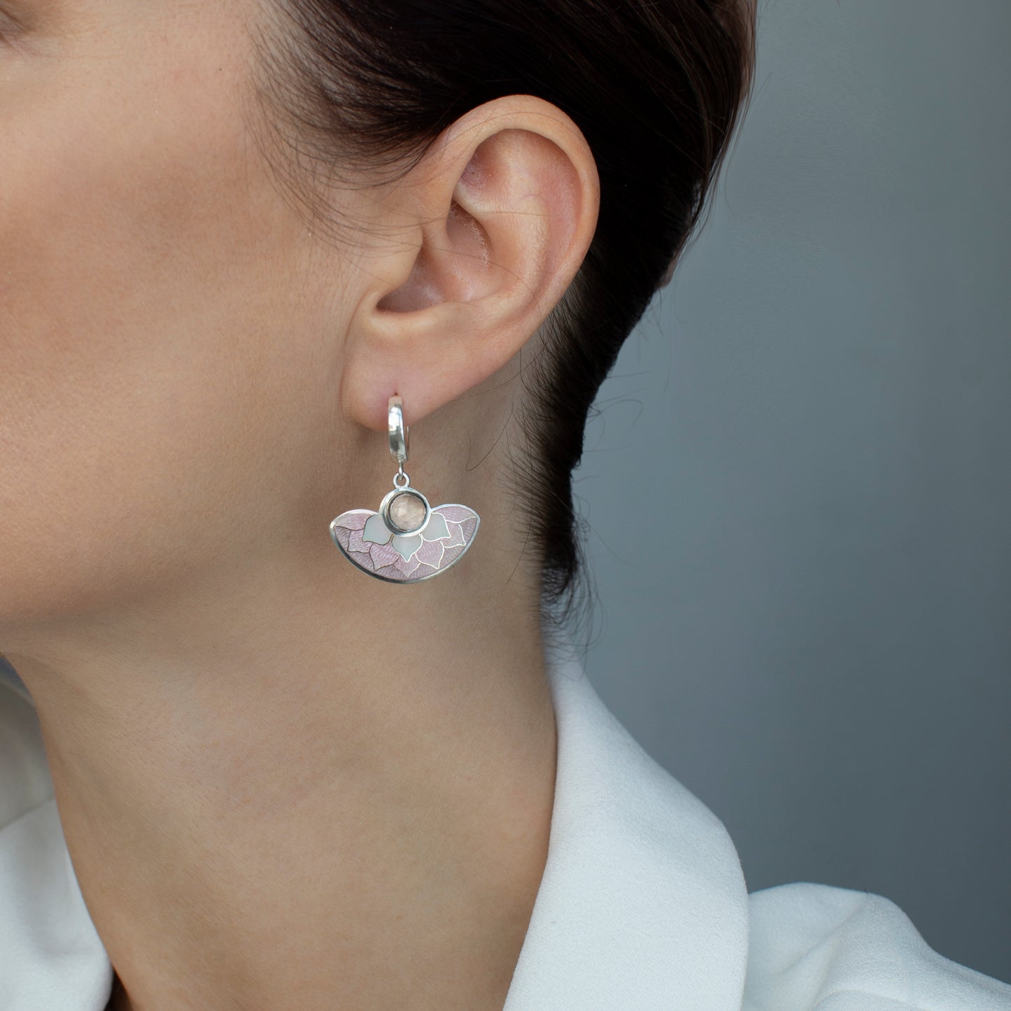 Cloisonne Enamel Earrings With Rose Quartz