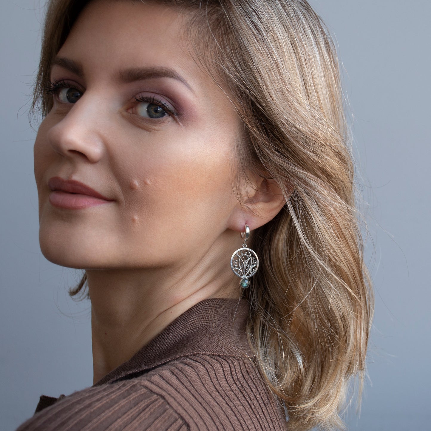 Filigree Earrings With Labradorite Stone