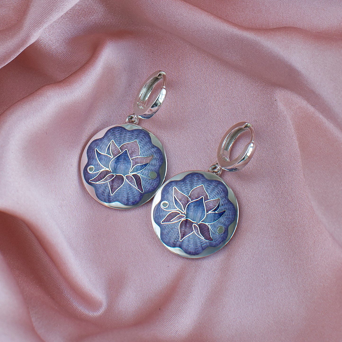 Cloisonne Enamel Waterlily Earrings