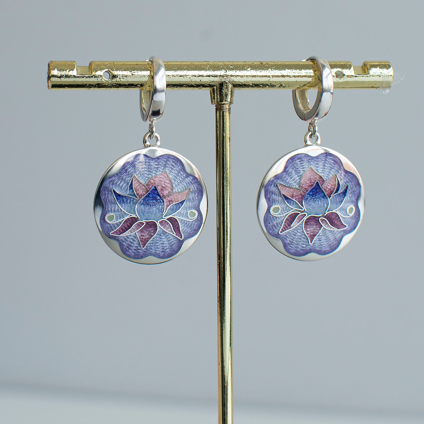 Cloisonne Enamel Waterlily Earrings