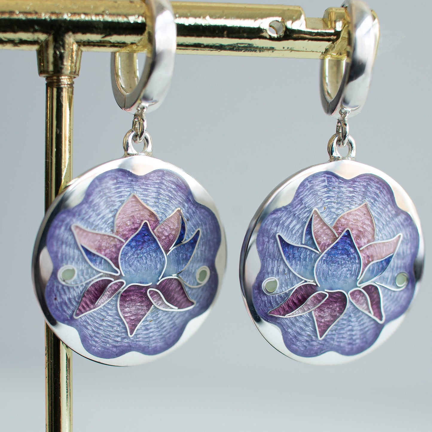 Cloisonne Enamel Waterlily Earrings